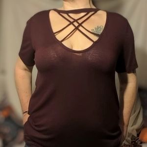 Charlotte Russe cross cross front top, Maroon, Size M, straps, trendy, k-pop
